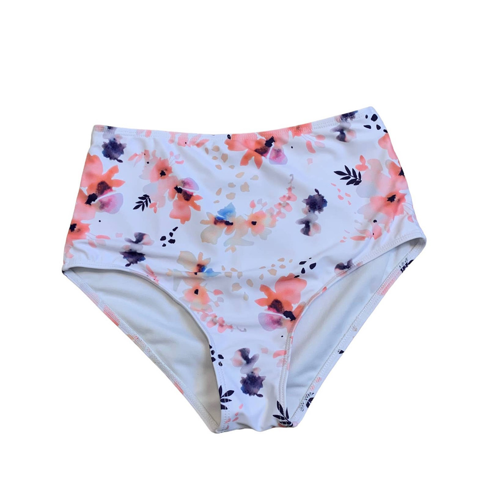 Womens Bikini Bottoms Size XS Floral White Pink Swim Summer Pool Beach Vacation